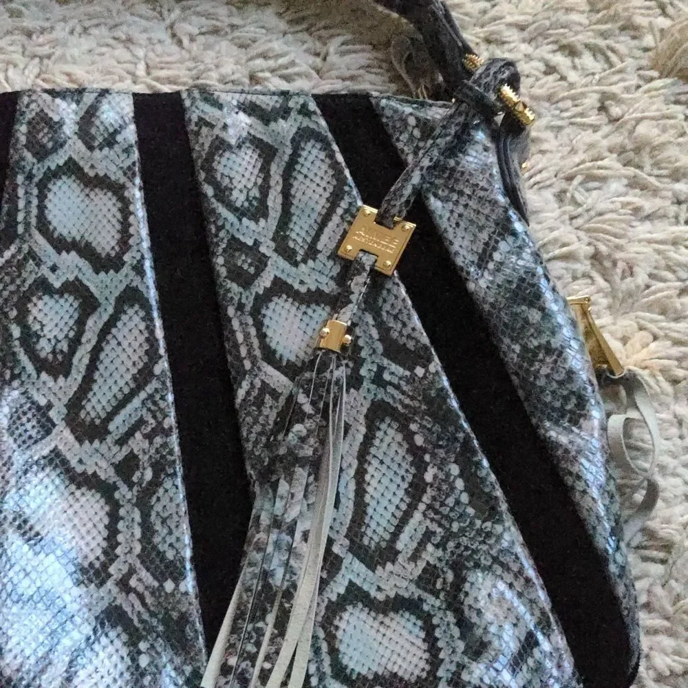 Aimee Kestenberg Snakeskin Embossed and Black Suede Large Hobo Bag